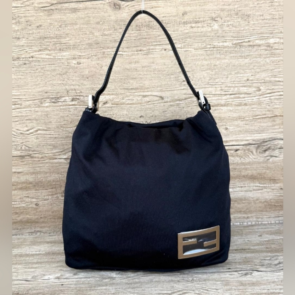 Fendi Black Mamma Baguette Nylon Shoulder Bag